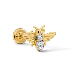 14K Solid Gold Lab-Grown Diamond-Accent Bee Single Stud