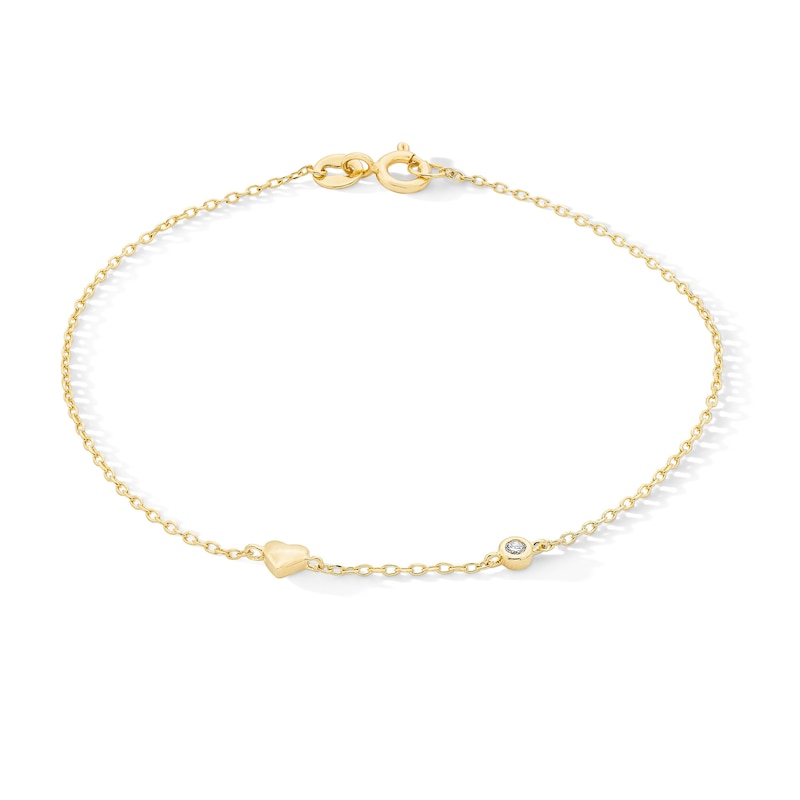 18K Gold Plated Lab-Grown Diamond-Accent and Heart Station Bracelet - 7.25″