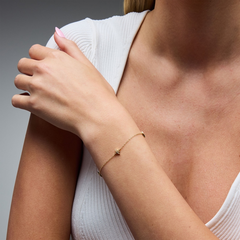 14K Gold Plated Lab-Grown Diamond Accent Starburst Station Bracelet - 7.25″