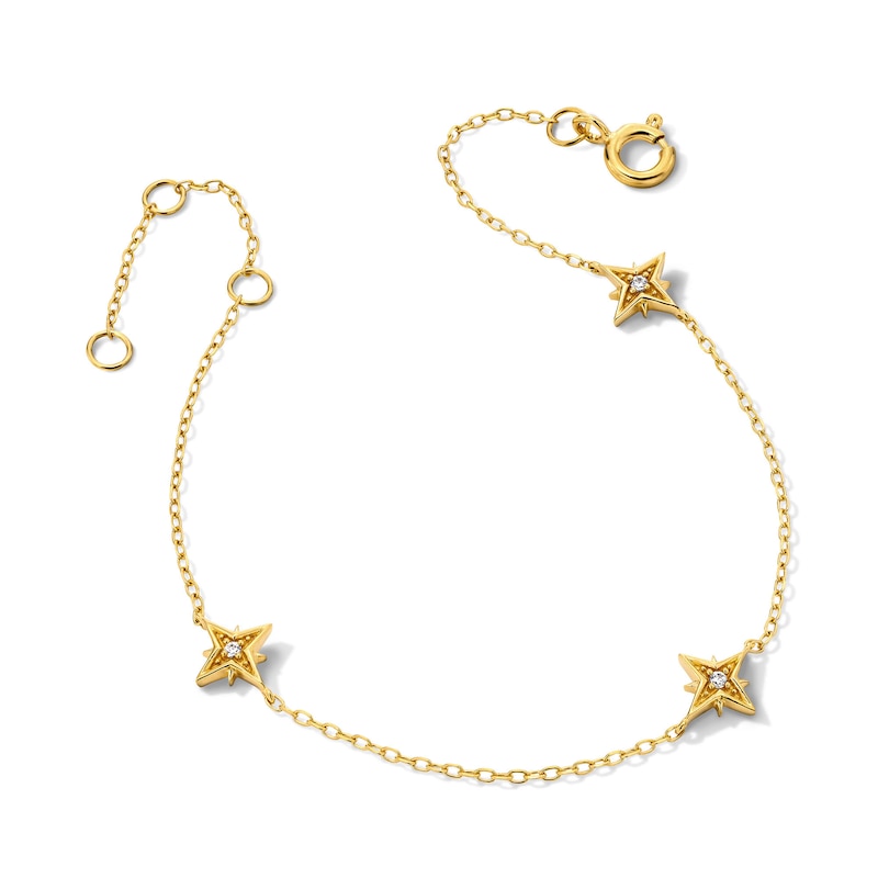 14K Gold Plated Lab-Grown Diamond Accent Starburst Station Bracelet - 7.25″