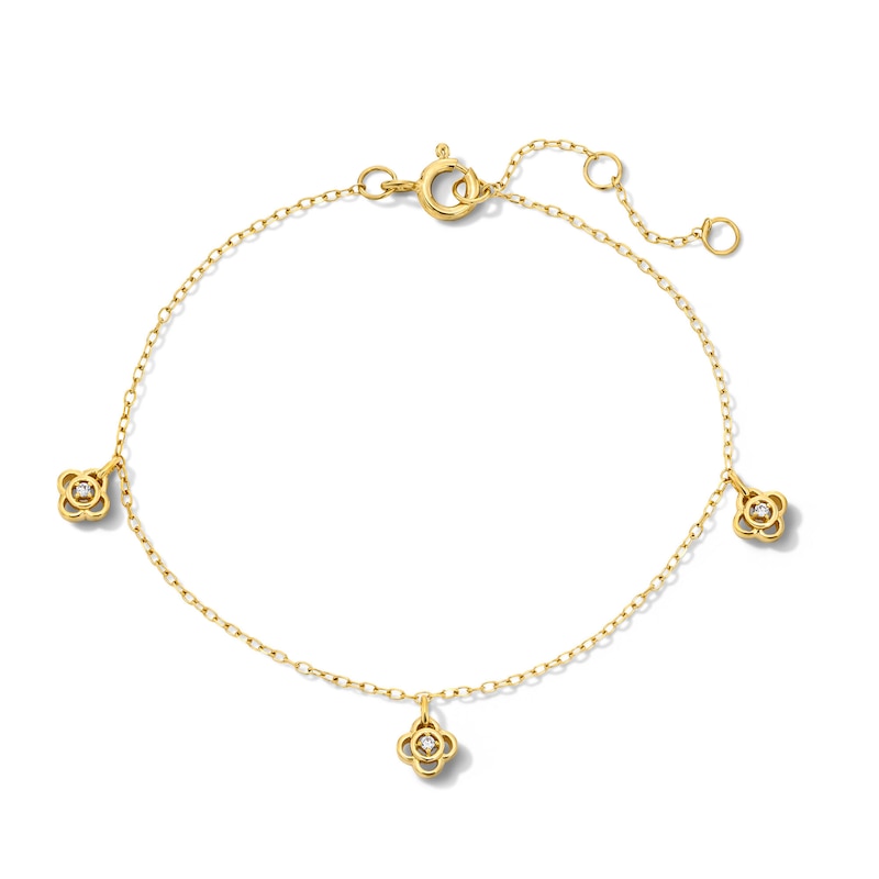 14K Gold Plate Lab-Grown Diamond-Accent Flower Dangle Station Bracelet - 7.25″
