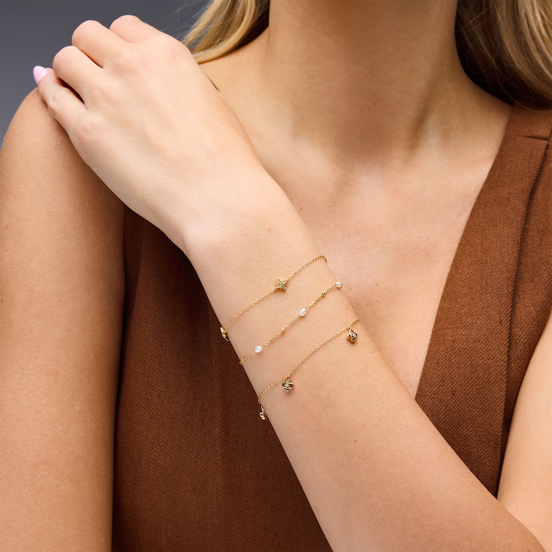 14K Gold Plate Lab-Grown Diamond-Accent Flower Dangle Station Bracelet - 7.25″