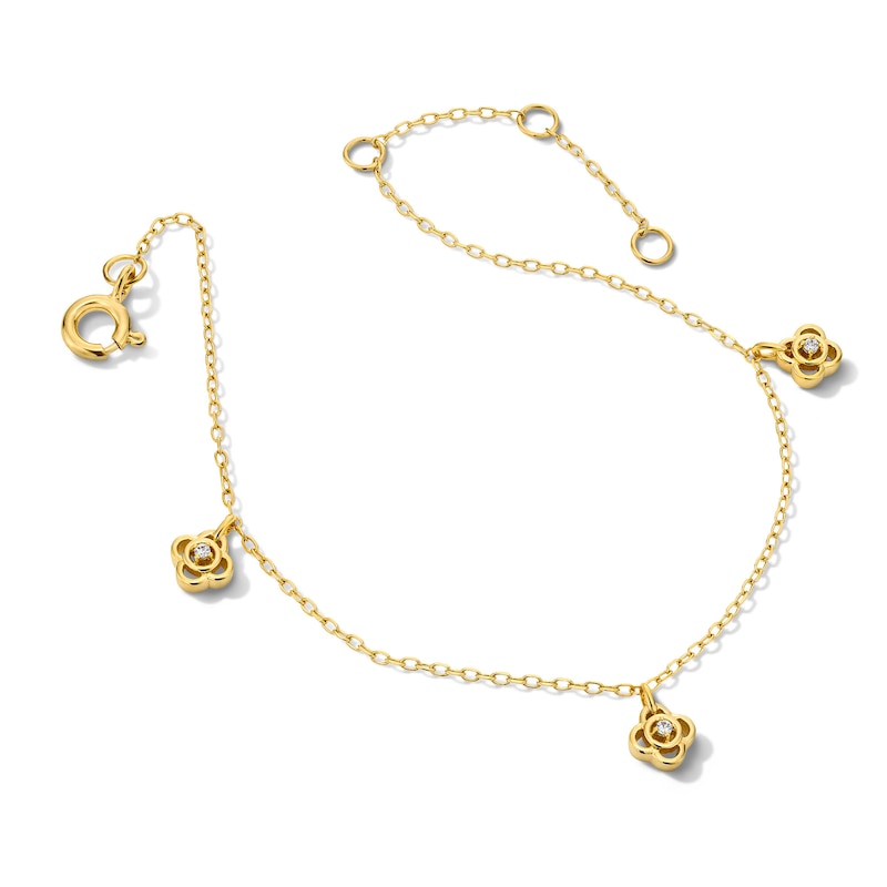 14K Gold Plate Lab-Grown Diamond-Accent Flower Dangle Station Bracelet - 7.25″