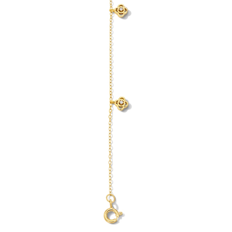 14K Gold Plate Lab-Grown Diamond-Accent Flower Dangle Station Bracelet - 7.25″