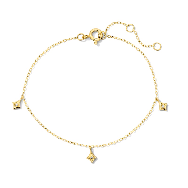 14K Gold Plated Lab-Grown Diamond-Accent Rhombus Dangle Station Bracelet - 7.25″