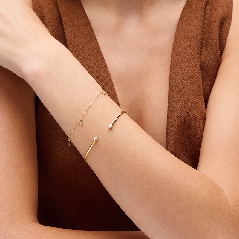 14K Gold Plated Lab-Grown Diamond-Accent Rhombus Dangle Station Bracelet - 7.25″
