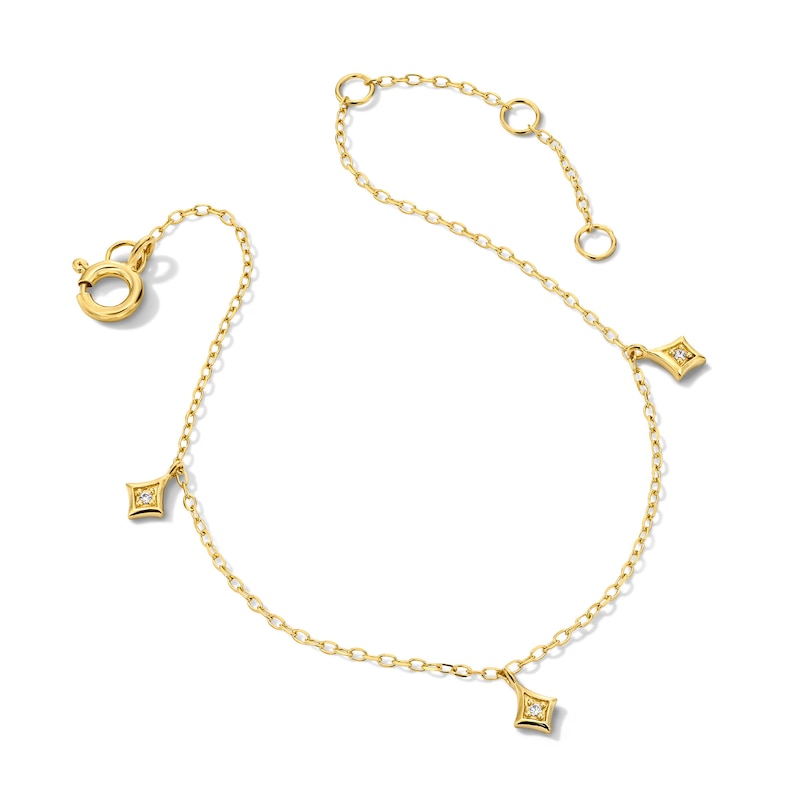 14K Gold Plated Lab-Grown Diamond-Accent Rhombus Dangle Station Bracelet - 7.25″