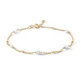 18K Gold Plated Baroque Freshwater Cultured Pearl Station Bracelet - 6" + 1"