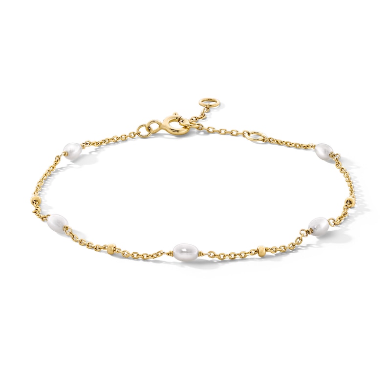 18K Gold Plated Baroque Freshwater Cultured Pearl Station Bracelet - 6" + 1"