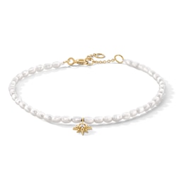 18K Gold Plated Freshwater Cultured Pearl and White Sapphire Star Charm Bracelet - 6" + 1"