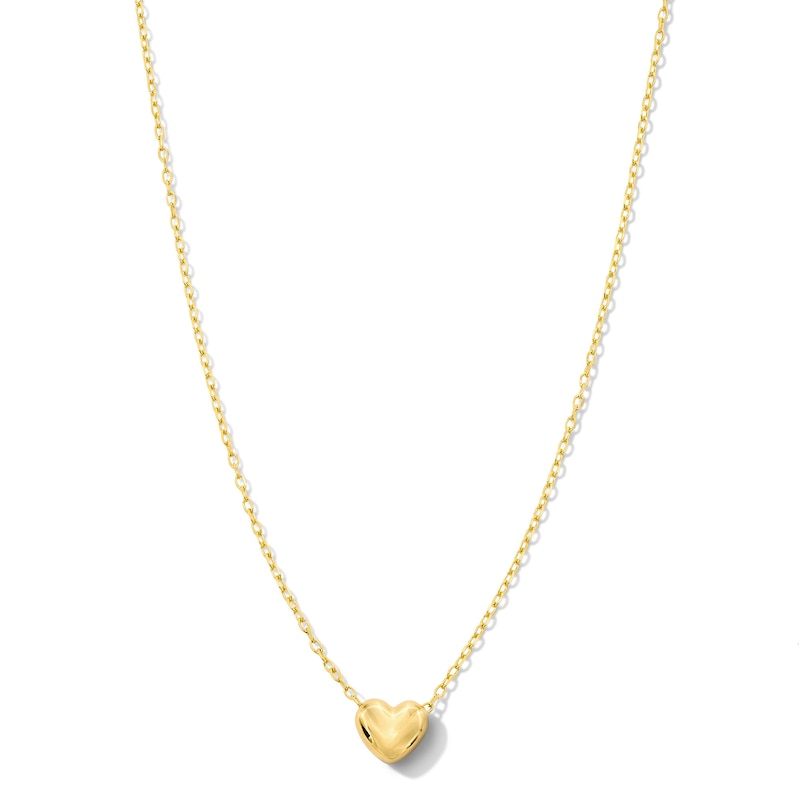 18K Gold Plated Puffed Heart Pendant - 15" + 3"