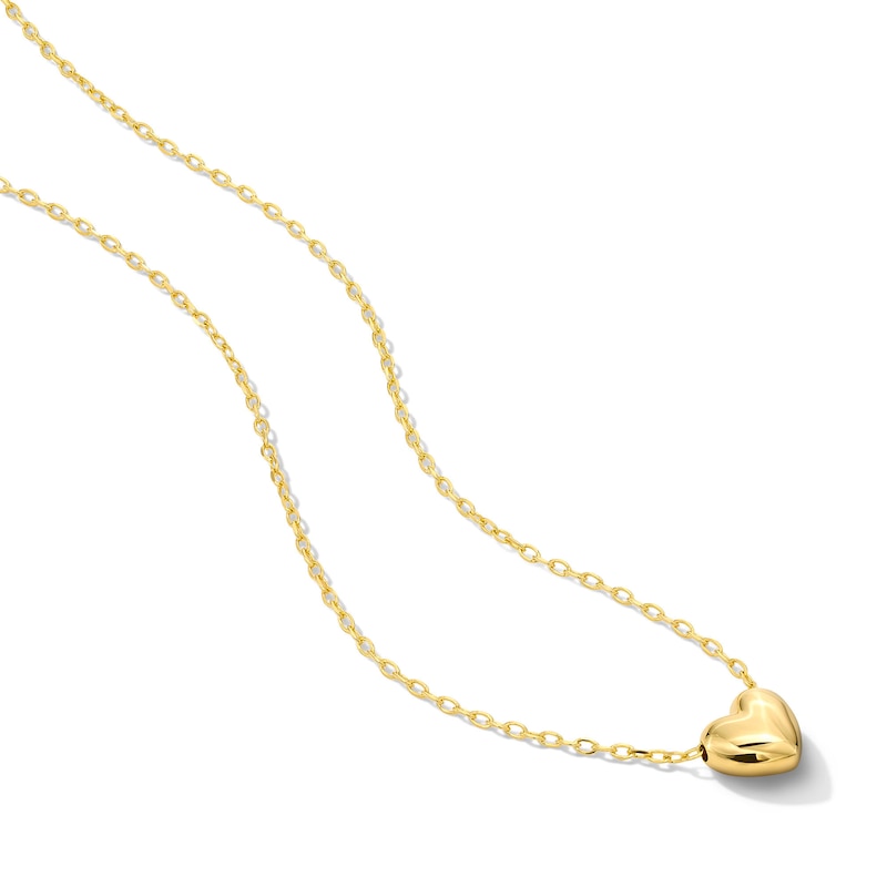 18K Gold Plated Puffed Heart Pendant - 15" + 3"