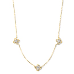 14K Gold Plated Lab-Grown Diamond Accent Flower Station Necklace - 17" + 1"