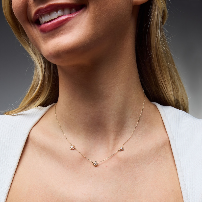 14K Gold Plated Lab-Grown Diamond Accent Flower Station Necklace - 17" + 1"