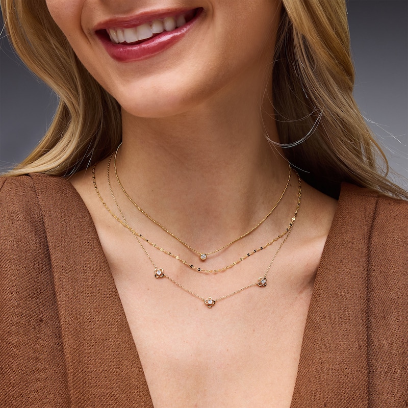 14K Gold Plated Lab-Grown Diamond Accent Flower Station Necklace - 17" + 1"