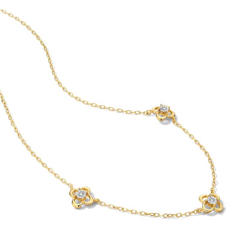 14K Gold Plated Lab-Grown Diamond Accent Flower Station Necklace - 17" + 1"