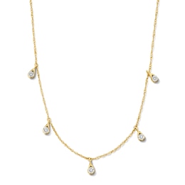 14K Gold Plated Lab-Grown Diamond-Accent Teardrop Dangle Station Necklace - 16" + 2"
