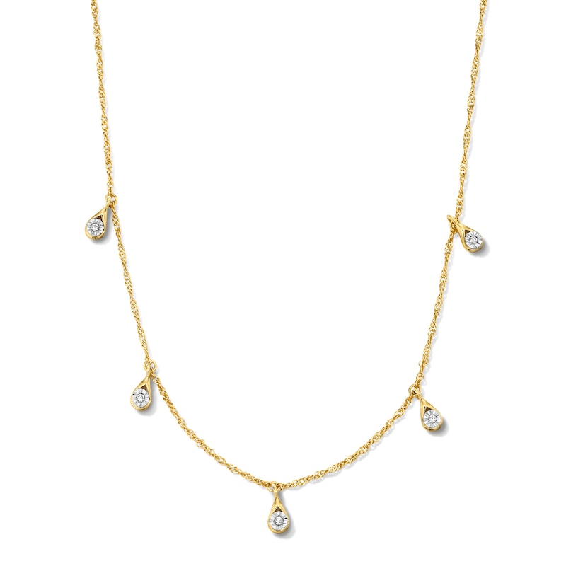 14K Gold Plated Lab-Grown Diamond-Accent Teardrop Dangle Station Necklace - 16" + 2"