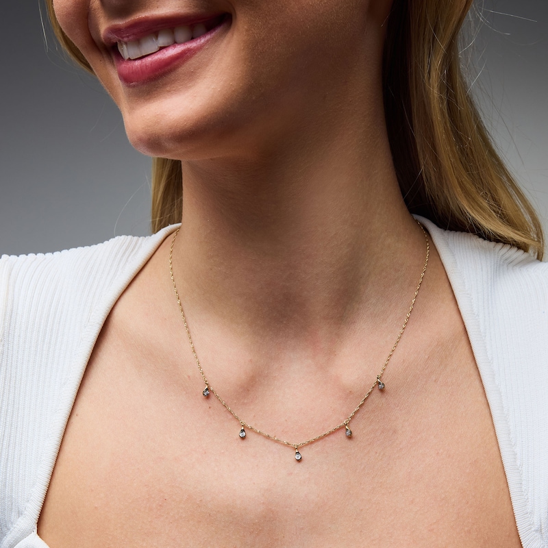 14K Gold Plated Lab-Grown Diamond-Accent Teardrop Dangle Station Necklace - 16" + 2"
