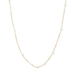18K Gold Plated Baroque Freshwater Cultured Pearl and Bead Station Necklace - 16" + 1"