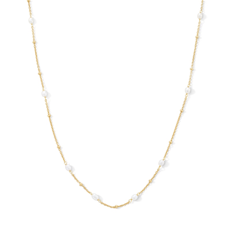 18K Gold Plated Baroque Freshwater Cultured Pearl and Bead Station Necklace - 16" + 1"