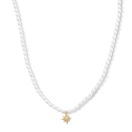 18K Gold Plated Freshwater Cultured Pearl with Lab-Grown Diamond Accent Star Necklace - 16" + 2"