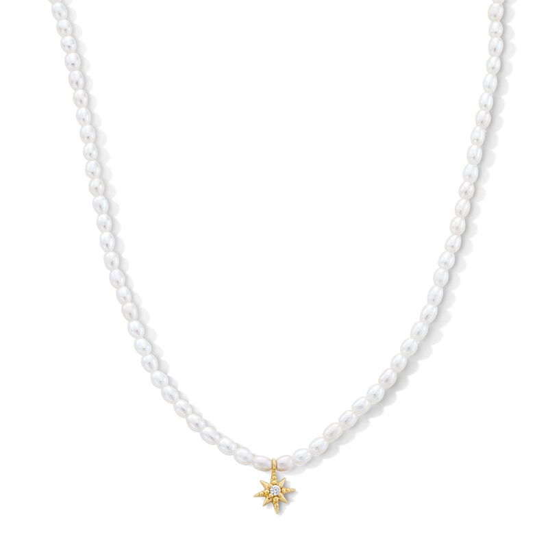 18K Gold Plated Freshwater Cultured Pearl with Lab-Grown Diamond Accent Star Necklace - 16" + 2"