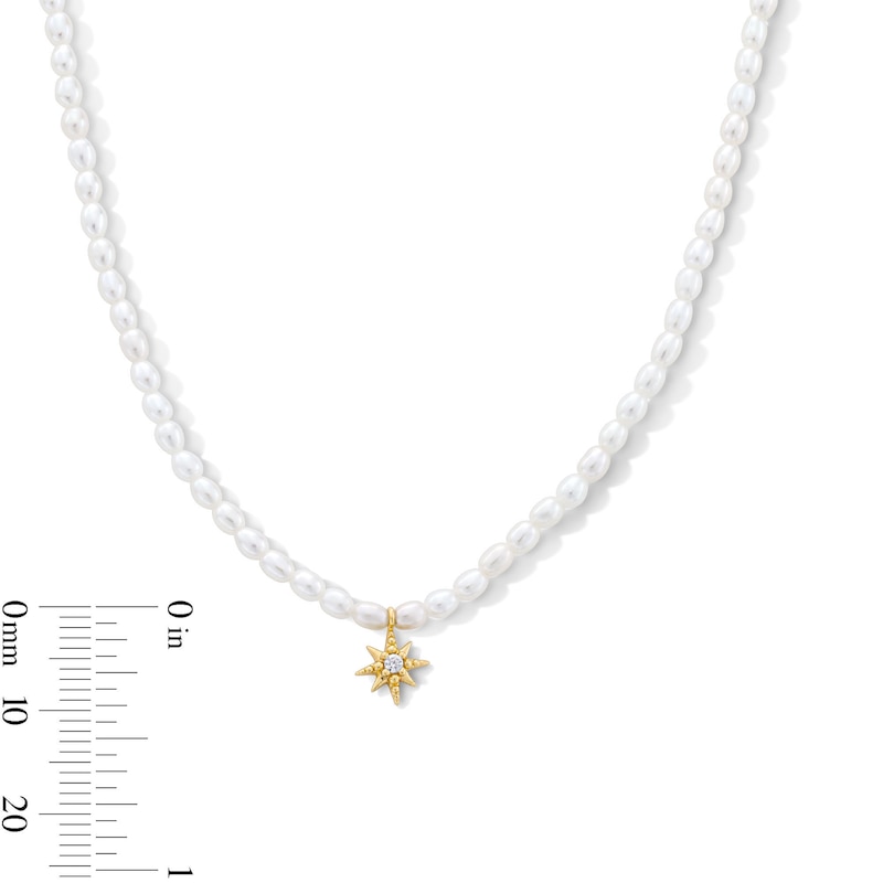 18K Gold Plated Freshwater Cultured Pearl with Lab-Grown Diamond Accent Star Necklace - 16" + 2"