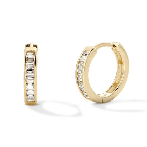 14K Gold Plated 14mm CZ Baguette Channel Huggie Hoops