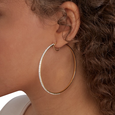 14K Gold Plated 60mm Crystal Hoops