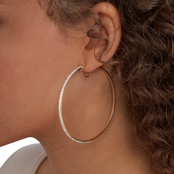 14K Gold Plated 60mm Crystal Hoops
