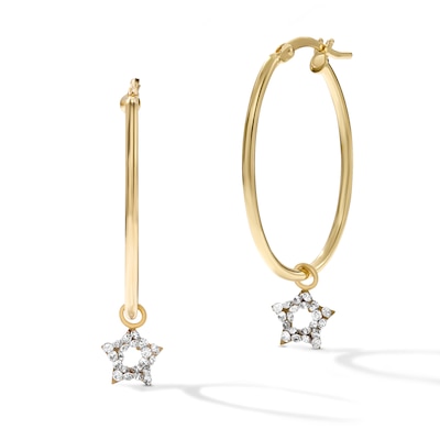14K Gold Plated Crystal Star Drop Hoops