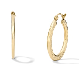 14K Gold Plated 22mm Diamond-Cut Textured Flat Hoops