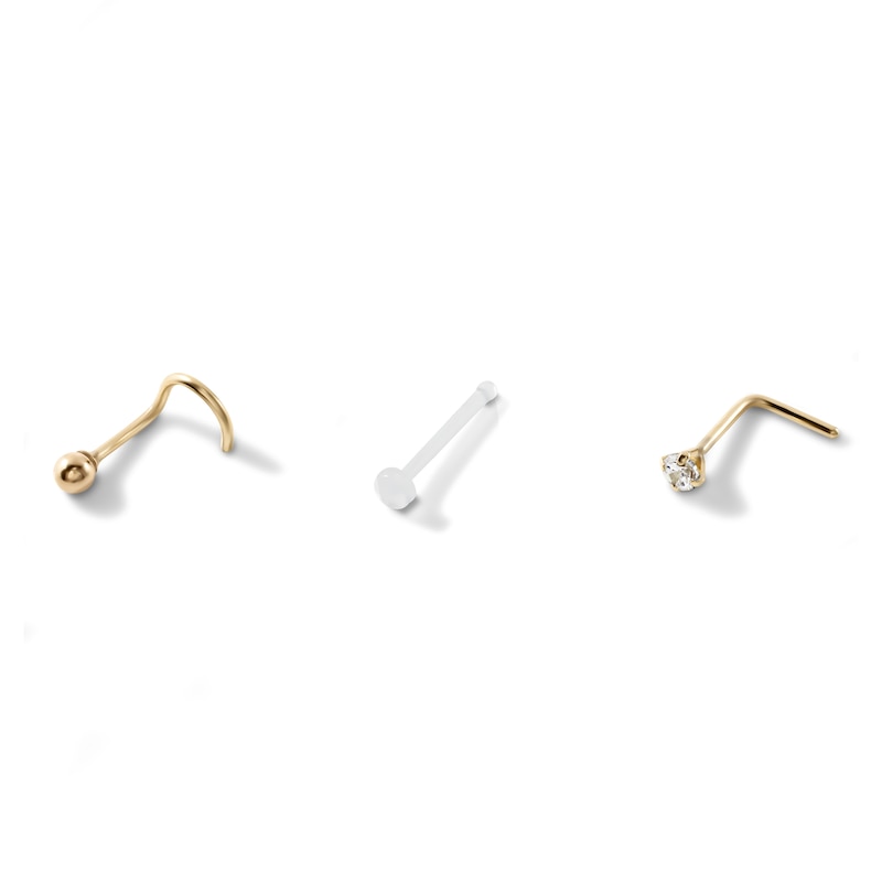 Main Image 1 of Stainless Steel and Yellow Ion-Plated CZ Screw Nose Stud Set - 20G 5/8"