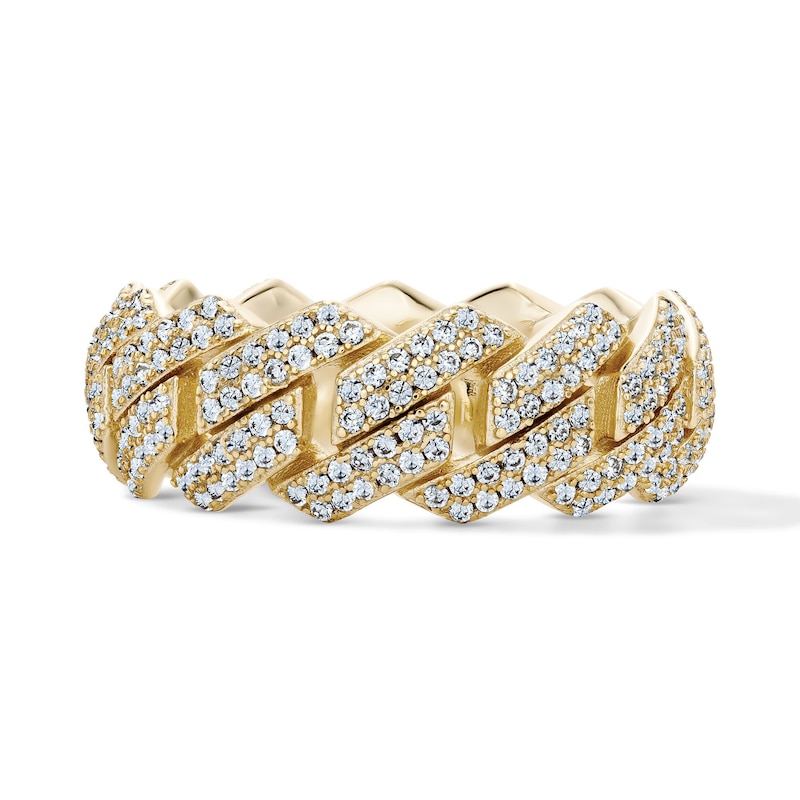 14K Gold Plated CZ Pavé Cuban Link Ring - Size 10.5