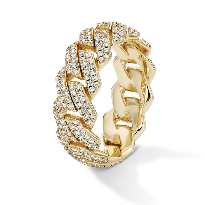 14K Gold Plated CZ Pavé Cuban Link Ring - Size 10.5