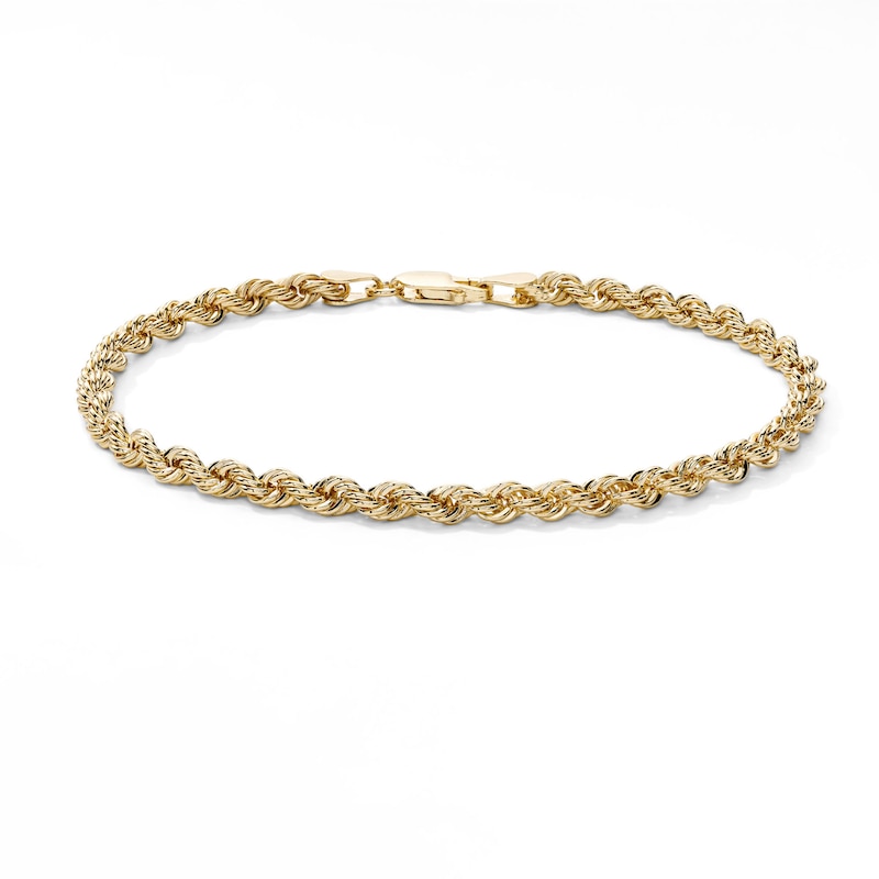 14K Gold Plated 4mm Rope Chain Bracelet - 7.5"