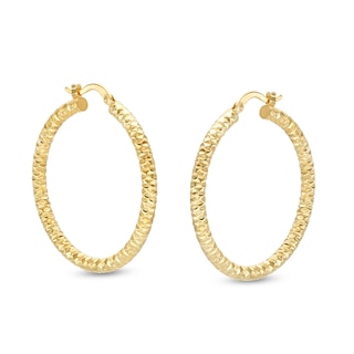 24K Gold Plated Hoop 35mm Diamond-Cut Hoops
