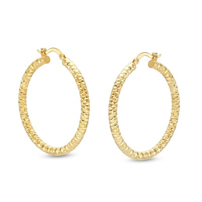 24K Gold Plated Hoop 35mm Diamond-Cut Hoops