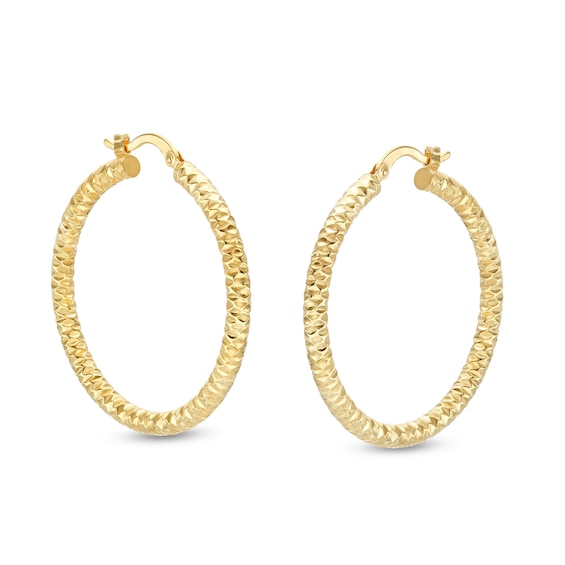 24K Gold Plated Hoop 35mm Diamond-Cut Hoops