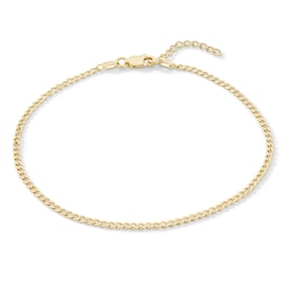14K Gold-Plated 2.3mm Flat Curb Chain Anklet - 9" + 1"