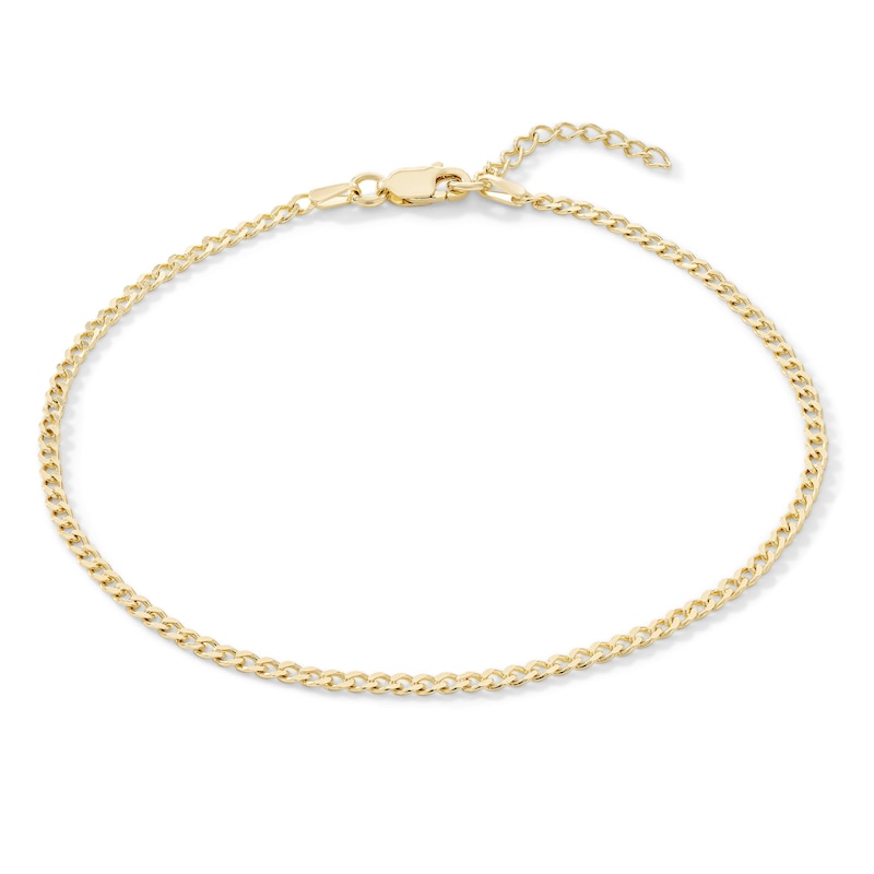 14K Gold Plated 2.3mm Curb Chain Anklet - 10"