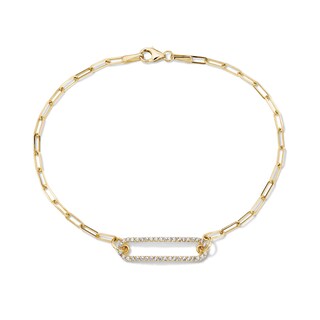 24K Gold Plated CZ Paperclip Chain Bracelet - 7.5"
