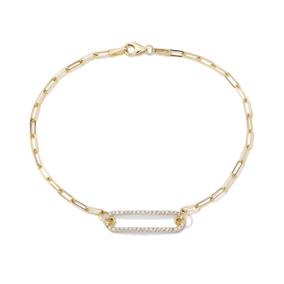 24K Gold Plated CZ Paperclip Chain Bracelet - 7.5"