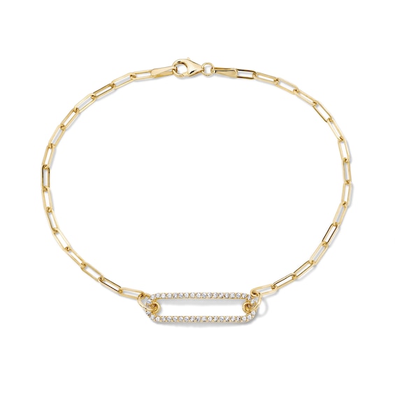 24K Gold Plated CZ Paperclip Chain Bracelet - 7.5"