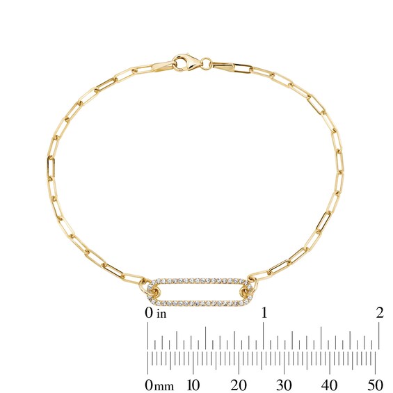 24K Gold Plated CZ Paperclip Chain Bracelet - 7.5"