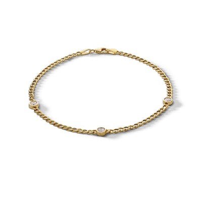 24K Gold Plated CZ Bezel Curb Chain Bracelet - 7.5"