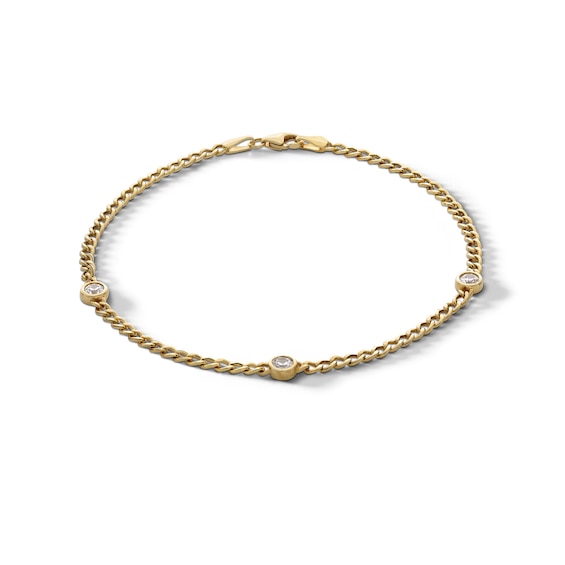 24K Gold Plated CZ Bezel Curb Chain Bracelet - 7.5"