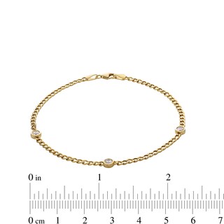 24K Gold Plated CZ Bezel Curb Chain Bracelet - 7.5"