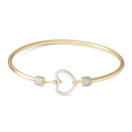 24K Gold Plated CZ Heart Bangle Bracelet - 7"